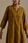 Olive Silk Straight Long Kurta