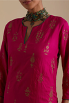 Fuchsia Silk Straight Long Kurta With Straight Pants