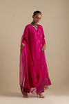 Fuchsia Silk Straight Long Kurta Set
