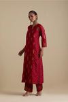 Barn Red Silk Straight Kurta With Side Panels