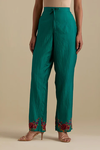 Persian Green Silk Straight Pants
