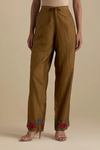 Olive Silk Straight Pants