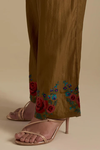 Olive Silk Straight Pants