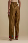 Olive Silk Straight Pants