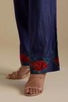 Blue Silk Straight Pants