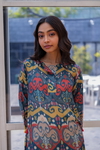 Ikat Kurta Set- Multi Blue