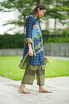 3Pc Dahlia Kurta Set - Olive Blue
