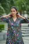 2Pc Rose Kurta Set - Black Jaal