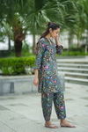 2Pc Rose Kurta Set - Black Jaal