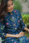 2Pc Daisy Kurta Set - Olive Blue Geo