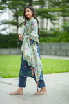 3Pc Daisy Kurta Set - Olive Blue Geo