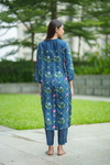3Pc Daisy Kurta Set - Olive Blue Geo