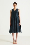 Indigo Printed Organza Jacket with Silk Chanderi Dress
