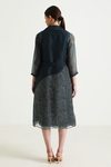 Indigo Printed Organza Jacket with Silk Chanderi Dress