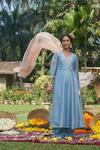 Blue Tissue Hand Embroidered Anarkali Set