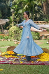 Blue Tissue Hand Embroidered Anarkali Set