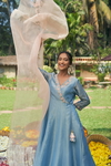 Blue Tissue Hand Embroidered Anarkali Set