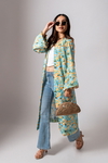 Linen Digital Print Aqua Summer Jacket
