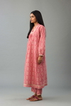 Pink Hand Block Printed Easy Fit Silk-Chanderi Kurta, Paired With Pink Hand Block Printed Cotton Straight Pants