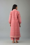 Pink Hand Block Printed Easy Fit Silk-Chanderi Kurta, Paired With Pink Hand Block Printed Cotton Straight Pants