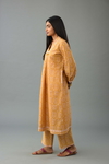 Mustard Yellow Hand Block Printed Easy Fit Silk-Chanderi Kurta, Paired With Mustard Yellow Hand Block Printed Cotton Straight Pants