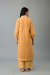 Mustard Yellow Hand Block Printed Easy Fit Silk-Chanderi Kurta, Paired With Mustard Yellow Hand Block Printed Cotton Straight Pants