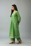 Green Hand Block Printed Easy Fit Silk-Chanderi Kurta, Paired With Green Hand Block Printed Cotton Straight Pants