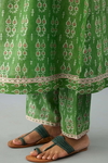 Green Hand Block Printed Easy Fit Silk-Chanderi Kurta, Paired With Green Hand Block Printed Cotton Straight Pants