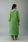 Green Hand Block Printed Easy Fit Silk-Chanderi Kurta, Paired With Green Hand Block Printed Cotton Straight Pants
