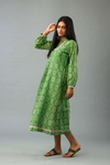 Green Hand Block Printed Easy Fit Silk-Chanderi Kurta