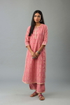 Pink Hand Block Printed Straight Silk Chanderi Kurta