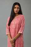 Pink Hand Block Printed Straight Silk Chanderi Kurta