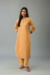 Mustard Yellow Hand Block Printed Straight Silk Chanderi Kurta