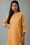 Mustard Yellow Hand Block Printed Straight Silk Chanderi Kurta