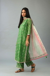 Green Hand Block Printed Straight Silk Chanderi Kurta Set