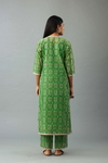 Green Hand Block Printed Straight Silk Chanderi Kurta Set