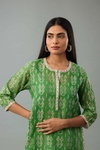 Green Hand Block Printed Straight Silk Chanderi Kurta