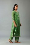 Green Hand Block Printed Straight Silk Chanderi Kurta