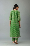 Green Hand Block Printed Straight Silk Chanderi Kurta