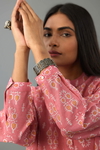 Pink Hand-Block Printed Easy Fit Full Sleeved A-Line Silk-Chanderi Shirt, Paired With Pink Hand Block Printed Silk-Chanderi Straight Pants 