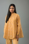 Mustard Yellow Hand-Block Printed Easy Fit Full Sleeved A-Line Silk-Chanderi Shirt