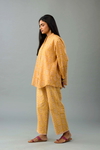 Mustard Yellow Hand-Block Printed Easy Fit Full Sleeved A-Line Silk-Chanderi Shirt