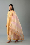 Mustrad Yellow Hand Block Printed Cotton Chanderi Dupatta
