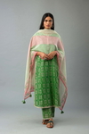 Green Hand Block Printed Cotton Chanderi Dupatta