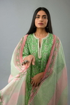 Green Hand Block Printed Cotton Chanderi Dupatta