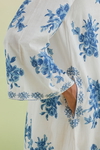 Blue And Off-White Cotton A-Line Short Kurta With Pant