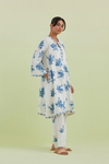 Blue And Off-White Cotton A-Line Short Kurta Set