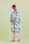 Blue And Off-White Cotton A-Line Short Kurta Set