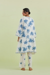 Blue And Off-White Cotton A-Line Short Kurta Set