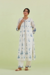 Blue And Off-White Silk Chanderi Straight Kurta With Pant